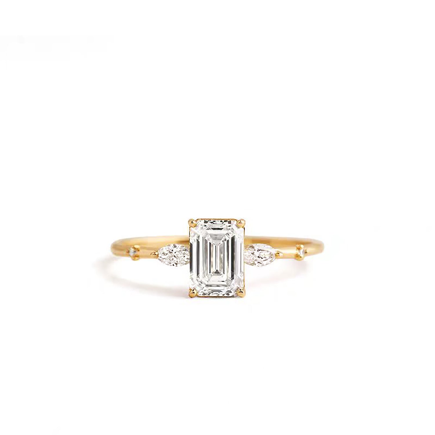 Geometric Grace: Elegant Emerald Three Stone Ring Lab-Grown Diamond Ring