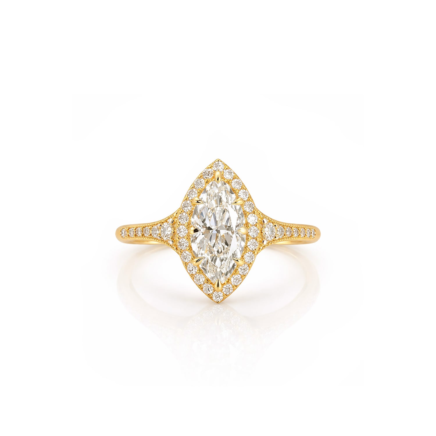 Starlet Halo: Elegant Marquise Halo Pave Ring Lab-Grown Diamond Ring