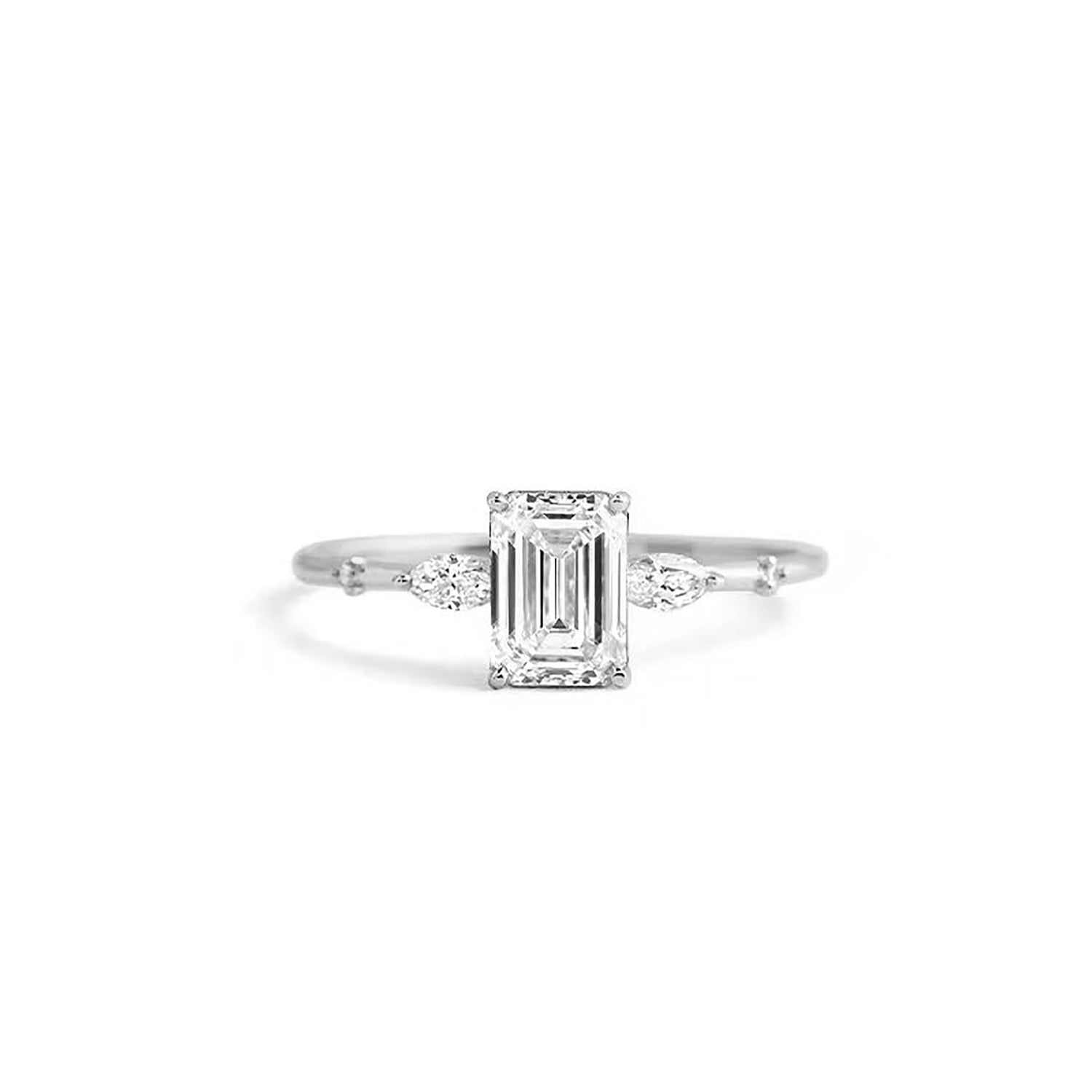 Geometric Grace: Elegant Emerald Three Stone Ring Lab-Grown Diamond Ring